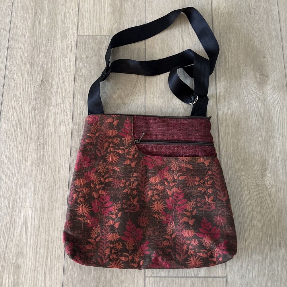 Maruca Flowered Jacquard Tapestry Sling Crossbody Adjustable BoHo Vegan Hipster